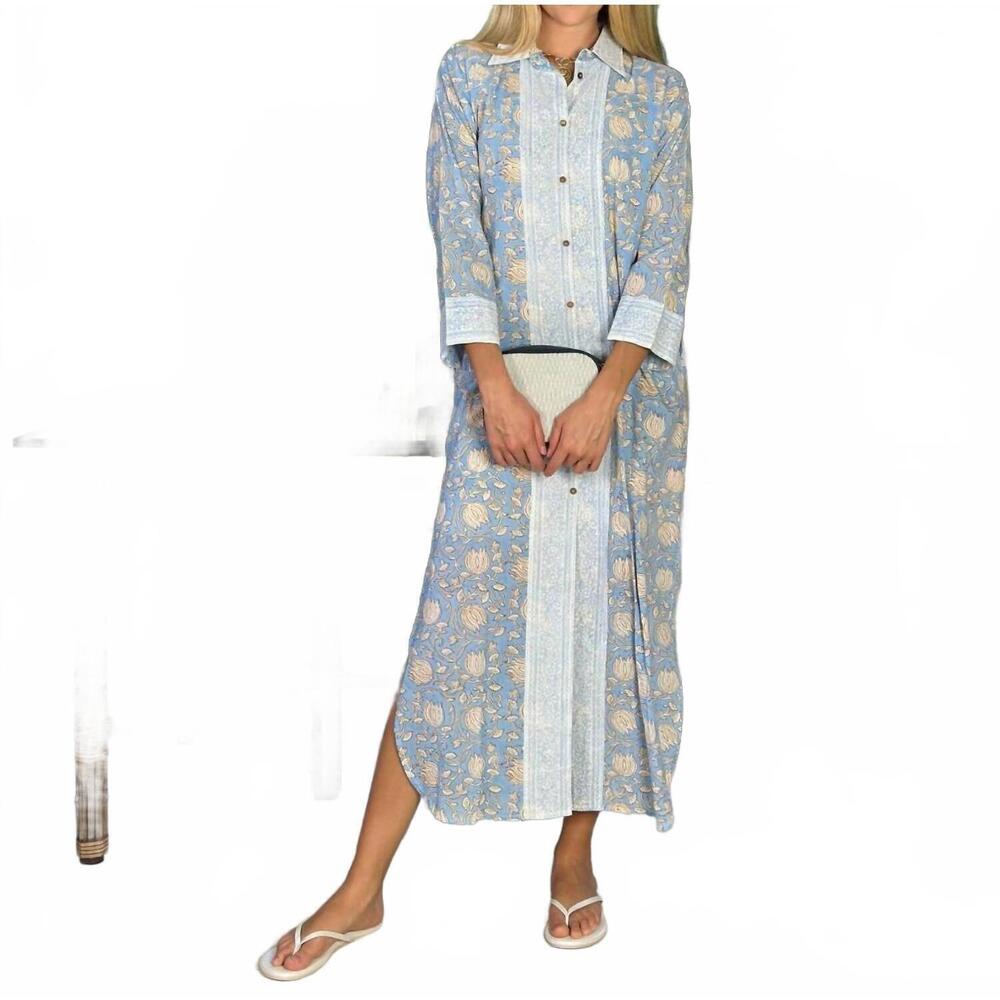 NEW JUST DARVINY paola midi dress in lotus flower french blue